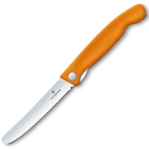 Кухонний ніж Victorinox SwissClassic Foldable Paring 11см закругл.нос, волн. с оранж. ручкой (блистер)