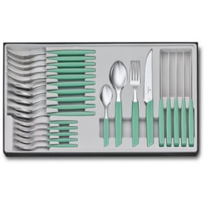 Кухонний набір Victorinox Swiss Modern Table Set 24шт с мятн. ручкой (6 ножей steak,6 вилок,6 ложек,6 ложек)