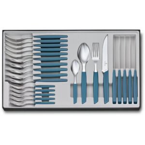 Кухонний набір Victorinox Swiss Modern Table Set 24шт с син. ручкой (6 ножей steak,6 вилок,6 ложек,6 ложек)